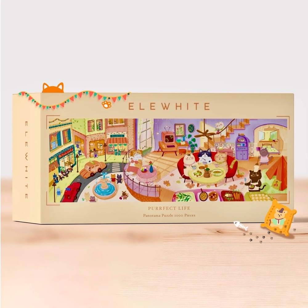 BRAND NEW Elewhite Purrfect Life 1000 Piece Panoramic puzzle